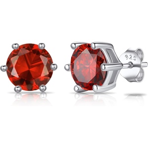 SILVERCUTE 925 Sterling Silver 2ct Birthstone Stud Earrings,Hypoallergenic Round/Heart/Square Birthstone Earrings for Women Birthday Christmas Jewelry(07.July(Ruby)-Round)