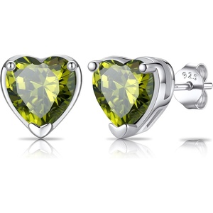 SILVERCUTE 925 Sterling Silver 2ct Birthstone Stud Earrings,Hypoallergenic Round/Heart/Square Birthstone Earrings for Women Birthday Christmas Jewelry(08.August(Peridot)-Heart)