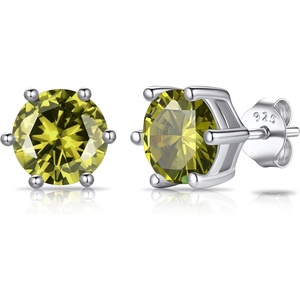 SILVERCUTE 925 Sterling Silver 2ct Birthstone Stud Earrings,Hypoallergenic Round/Heart/Square Birthstone Earrings for Women Birthday Christmas Jewelry(08.August(Peridot)-Round)