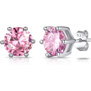 SILVERCUTE 925 Sterling Silver 2ct Birthstone Stud Earrings,Hypoallergenic Round/Heart/Square Birthstone Earrings for Women Birthday Christmas Jewelry(10.October(Pink Tourmaline)-Round)