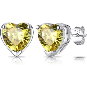 SILVERCUTE 925 Sterling Silver 2ct Birthstone Stud Earrings,Hypoallergenic Round/Heart/Square Birthstone Earrings for Women Birthday Christmas Jewelry(11.November(Yellow Topaz)-Heart)