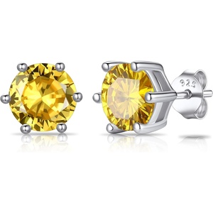 SILVERCUTE 925 Sterling Silver 2ct Birthstone Stud Earrings,Hypoallergenic Round/Heart/Square Birthstone Earrings for Women Birthday Christmas Jewelry(11.November(Yellow Topaz)-Round)