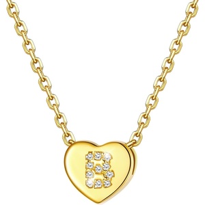 U7 Initial Necklace for Women, 14K Gold Heart Pendant Necklace with CZ A-Z Letter, Dainty Gold Necklace Tiny Initial Necklaces Personalized Name Necklace for Mom Wife Friend(B)