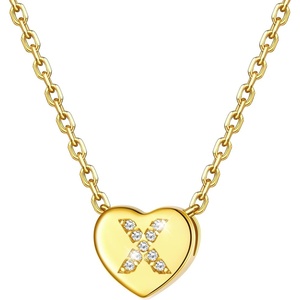 U7 Initial Necklace for Women, 14K Gold Heart Pendant Necklace with CZ A-Z Letter, Dainty Gold Necklace Tiny Initial Necklaces Personalized Name Necklace for Mom Wife Friend(X)