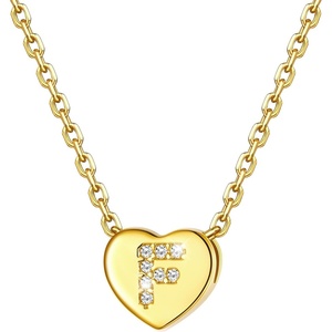 U7 Initial Necklace for Women, 14K Gold Heart Pendant Necklace with CZ A-Z Letter, Dainty Gold Necklace Tiny Initial Necklaces Personalized Name Necklace for Mom Wife Friend(F)