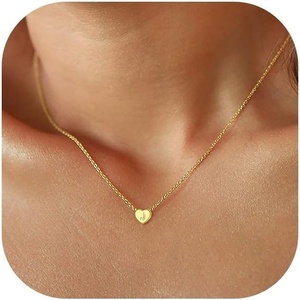 U7 Initial Necklace for Women, 14K Gold Heart Pendant Necklace with CZ A-Z Letter, Dainty Gold Necklace Tiny Initial Necklaces Personalized Name Necklace for Mom Wife Friend(J)