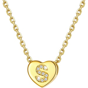 U7 Initial Necklace for Women, 14K Gold Heart Pendant Necklace with CZ A-Z Letter, Dainty Gold Necklace Tiny Initial Necklaces Personalized Name Necklace for Mom Wife Friend(S)
