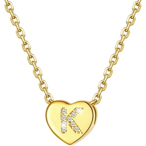 U7 Initial Necklace for Women, 14K Gold Heart Pendant Necklace with CZ A-Z Letter, Dainty Gold Necklace Tiny Initial Necklaces Personalized Name Necklace for Mom Wife Friend(K)