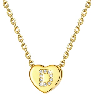 U7 Initial Necklace for Women, 14K Gold Heart Pendant Necklace with CZ A-Z Letter, Dainty Gold Necklace Tiny Initial Necklaces Personalized Name Necklace for Mom Wife Friend(D)