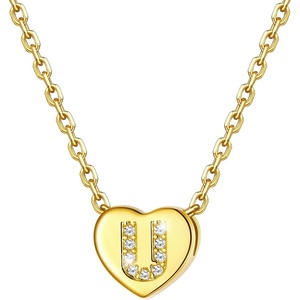 U7 Initial Necklace for Women, 14K Gold Heart Pendant Necklace with CZ A-Z Letter, Dainty Gold Necklace Tiny Initial Necklaces Personalized Name Necklace for Mom Wife Friend(U)