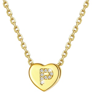 U7 Initial Necklace for Women, 14K Gold Heart Pendant Necklace with CZ A-Z Letter, Dainty Gold Necklace Tiny Initial Necklaces Personalized Name Necklace for Mom Wife Friend(P)