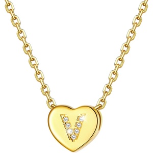 U7 Initial Necklace for Women, 14K Gold Heart Pendant Necklace with CZ A-Z Letter, Dainty Gold Necklace Tiny Initial Necklaces Personalized Name Necklace for Mom Wife Friend(V)