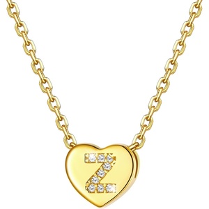U7 Initial Necklace for Women, 14K Gold Heart Pendant Necklace with CZ A-Z Letter, Dainty Gold Necklace Tiny Initial Necklaces Personalized Name Necklace for Mom Wife Friend(Z)