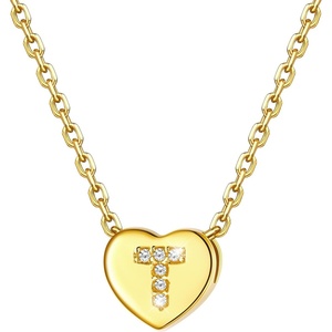 U7 Initial Necklace for Women, 14K Gold Heart Pendant Necklace with CZ A-Z Letter, Dainty Gold Necklace Tiny Initial Necklaces Personalized Name Necklace for Mom Wife Friend(T)