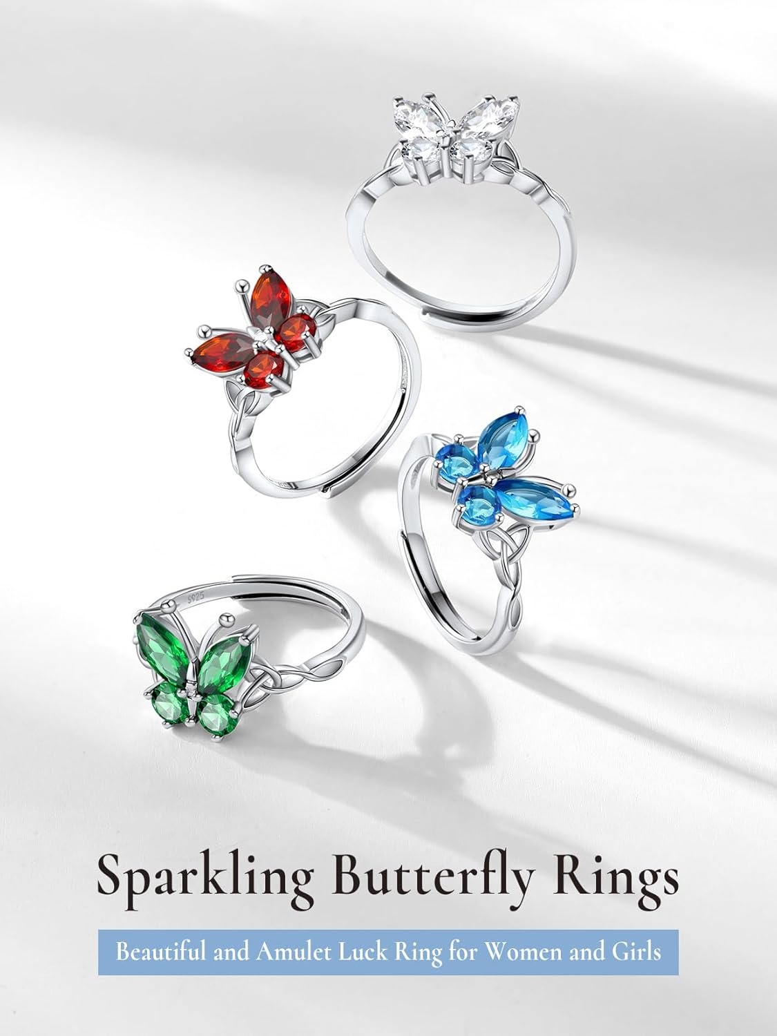 image:image925 Sterling Silver Butterfly RingAdjustable Silver Birthstone Rings for WomenDainty Butterfly Stackable Rings Gifts for Her11NovemberYellow TopazButterfly