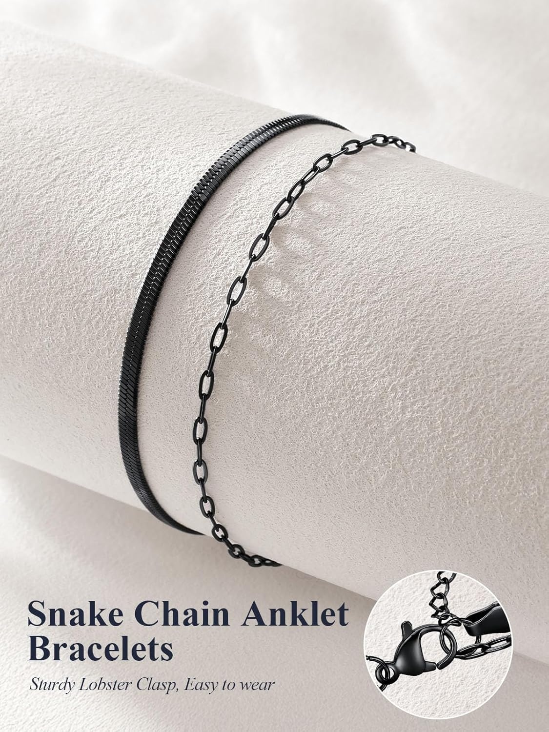 image:imageU7 SilverGold Ankle Bracelets for Women Layered Chain Anklets Stainless Steel Waterproof Summer Beach Anklet Cham Adjustable 85105Black Flat Snake ChainPaperclip Chain