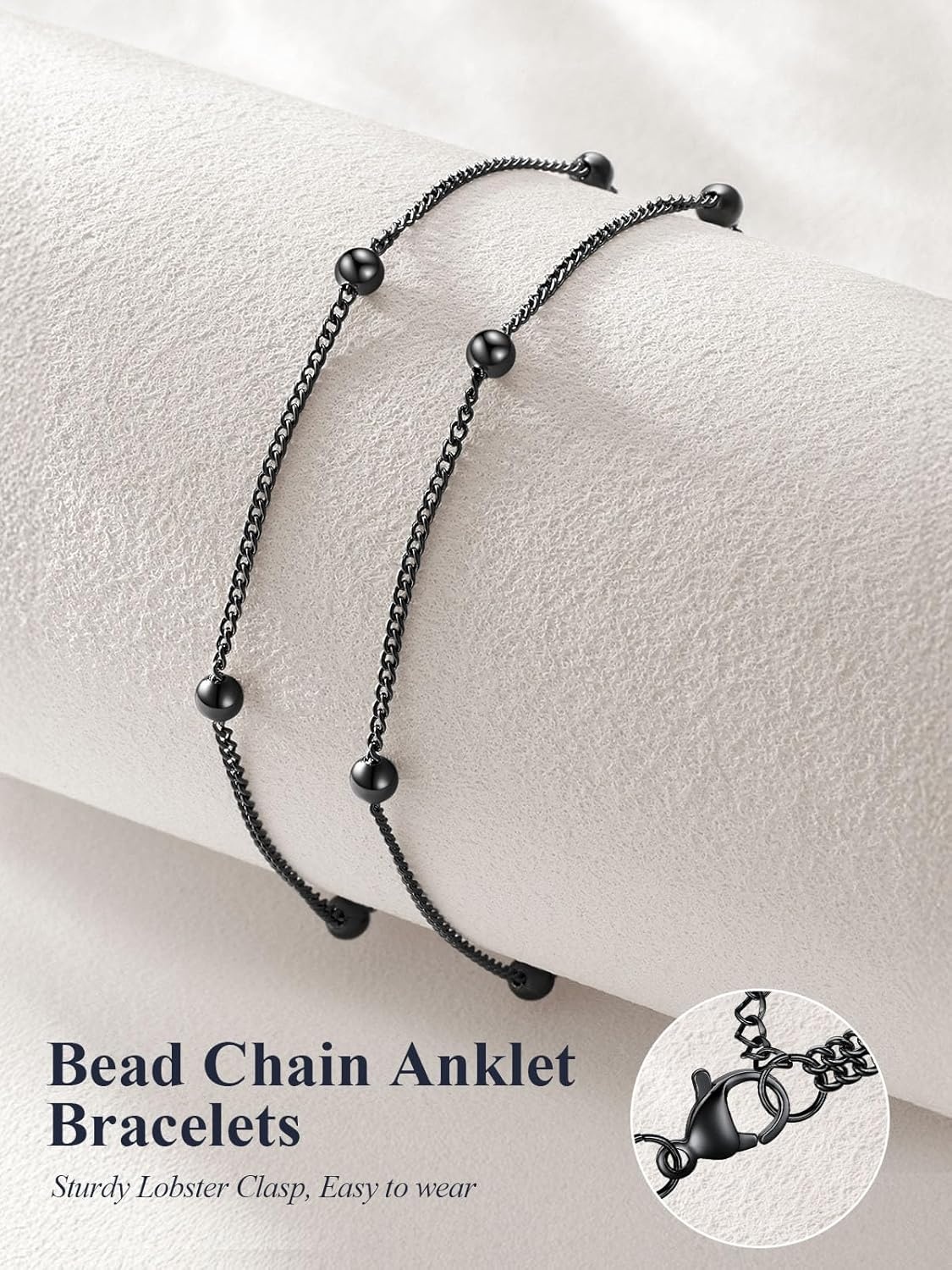 image:imageU7 SilverGold Ankle Bracelets for Women Layered Chain Anklets Stainless Steel Waterproof Summer Beach Anklet Cham Adjustable 85105Black Layered Ball Chain