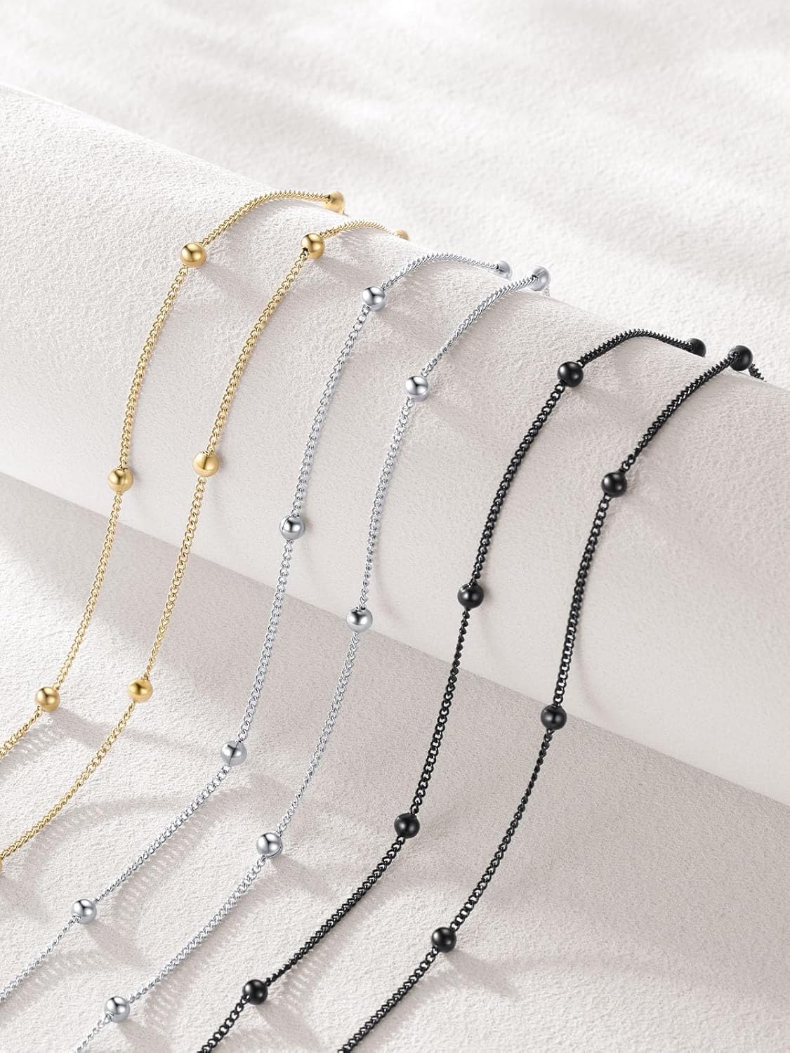 image:imageU7 SilverGold Ankle Bracelets for Women Layered Chain Anklets Stainless Steel Waterproof Summer Beach Anklet Cham Adjustable 85105Black Layered Ball Chain