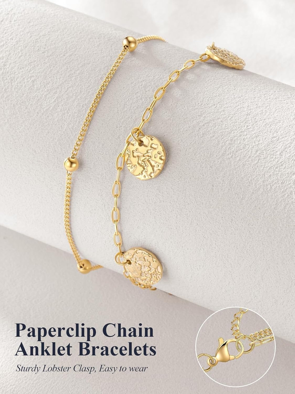 image:imageU7 SilverGold Ankle Bracelets for Women Layered Chain Anklets Stainless Steel Waterproof Summer Beach Anklet Cham Adjustable 85105Gold Ball ChainPaperclip Chain