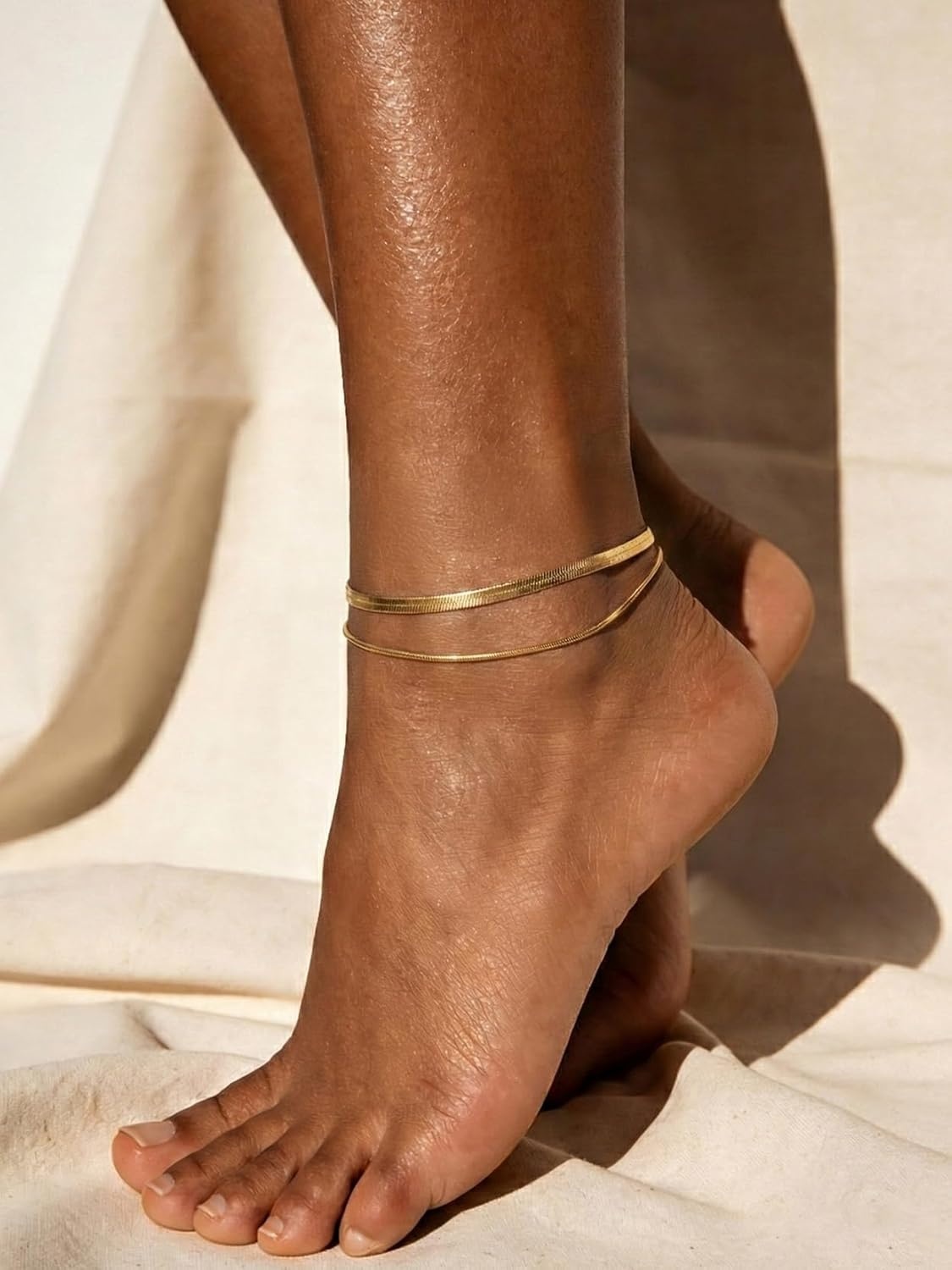 image:imageU7 SilverGold Ankle Bracelets for Women Layered Chain Anklets Stainless Steel Waterproof Summer Beach Anklet Cham Adjustable 85105Gold Flat Snake ChainSnake Chain