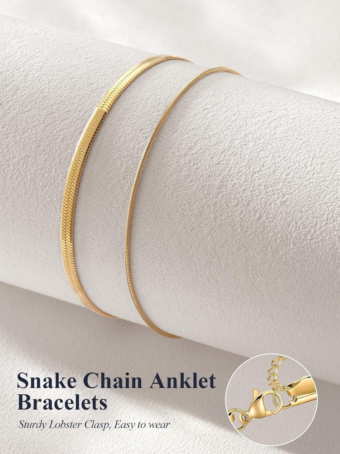 image:imageU7 SilverGold Ankle Bracelets for Women Layered Chain Anklets Stainless Steel Waterproof Summer Beach Anklet Cham Adjustable 85105Gold Flat Snake ChainSnake Chain