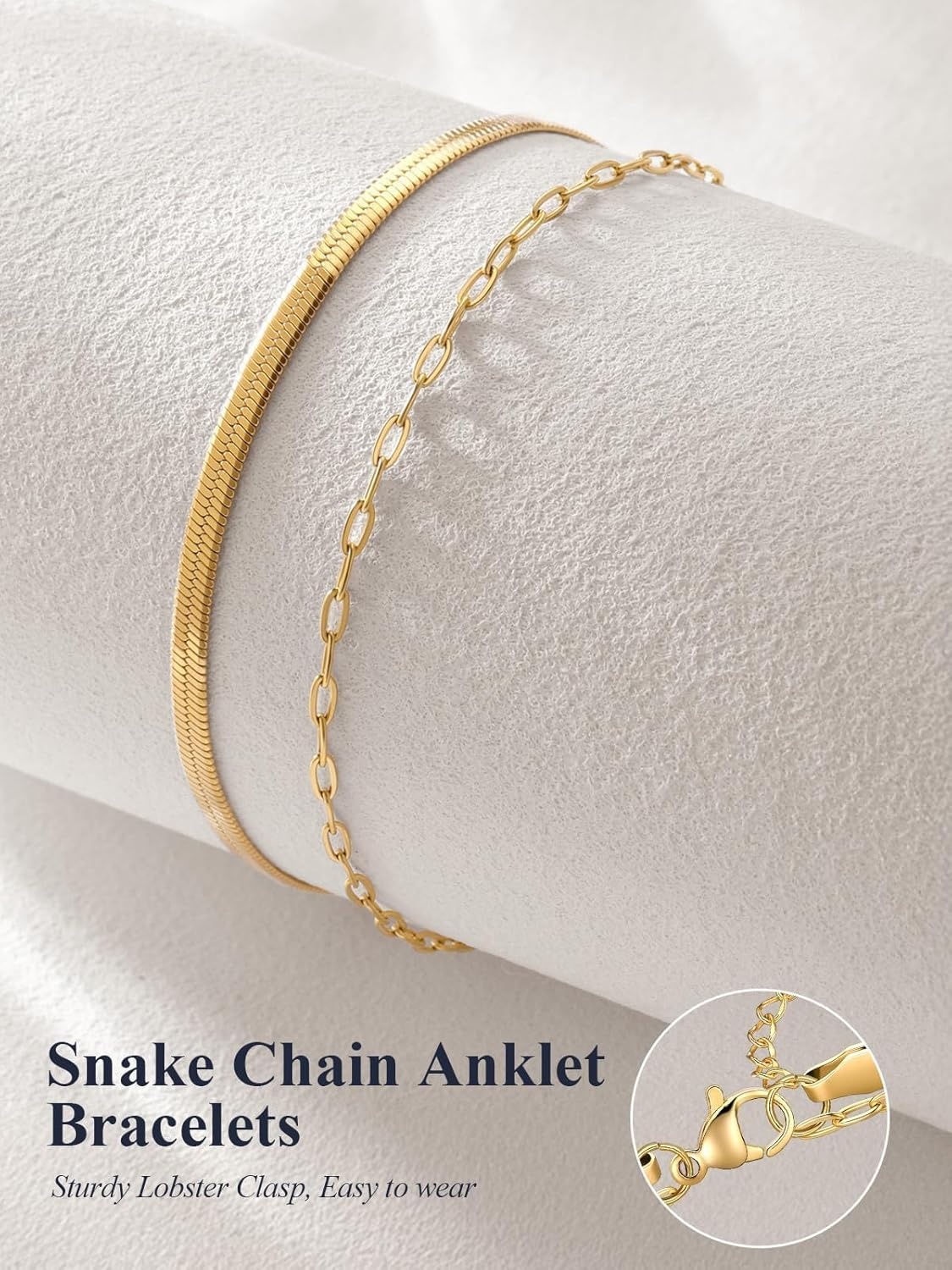 image:imageU7 SilverGold Ankle Bracelets for Women Layered Chain Anklets Stainless Steel Waterproof Summer Beach Anklet Cham Adjustable 85105Gold Flat Snake ChainPaperclip Chain