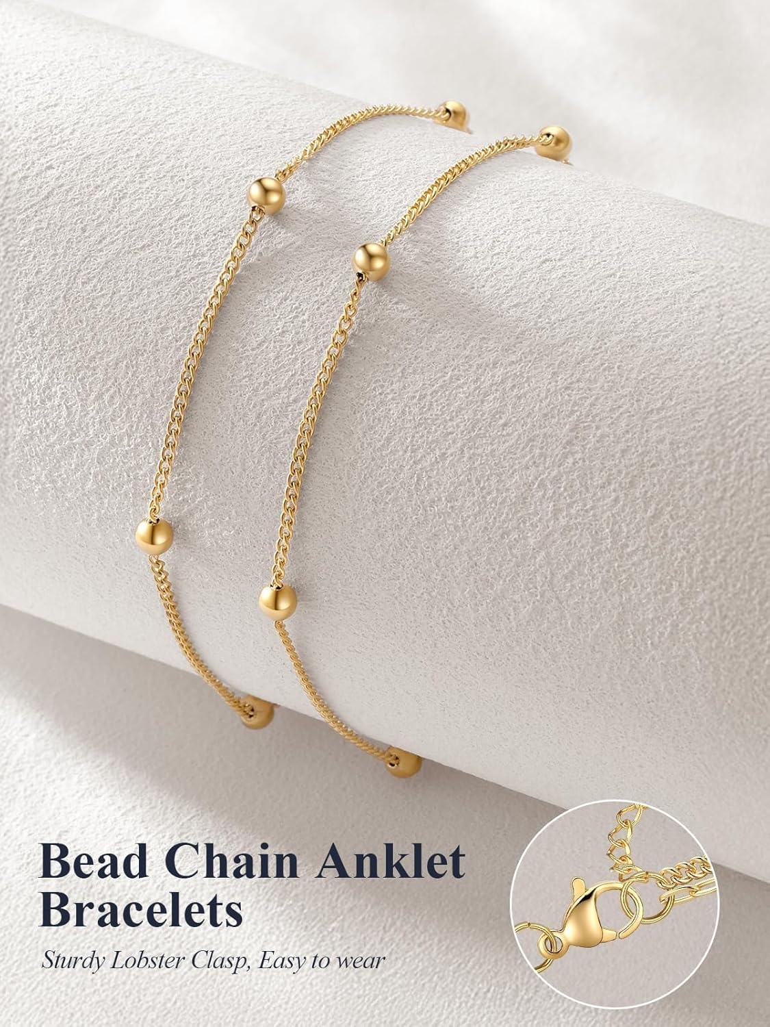 image:imageU7 SilverGold Ankle Bracelets for Women Layered Chain Anklets Stainless Steel Waterproof Summer Beach Anklet Cham Adjustable 85105Gold Layered Ball Chain