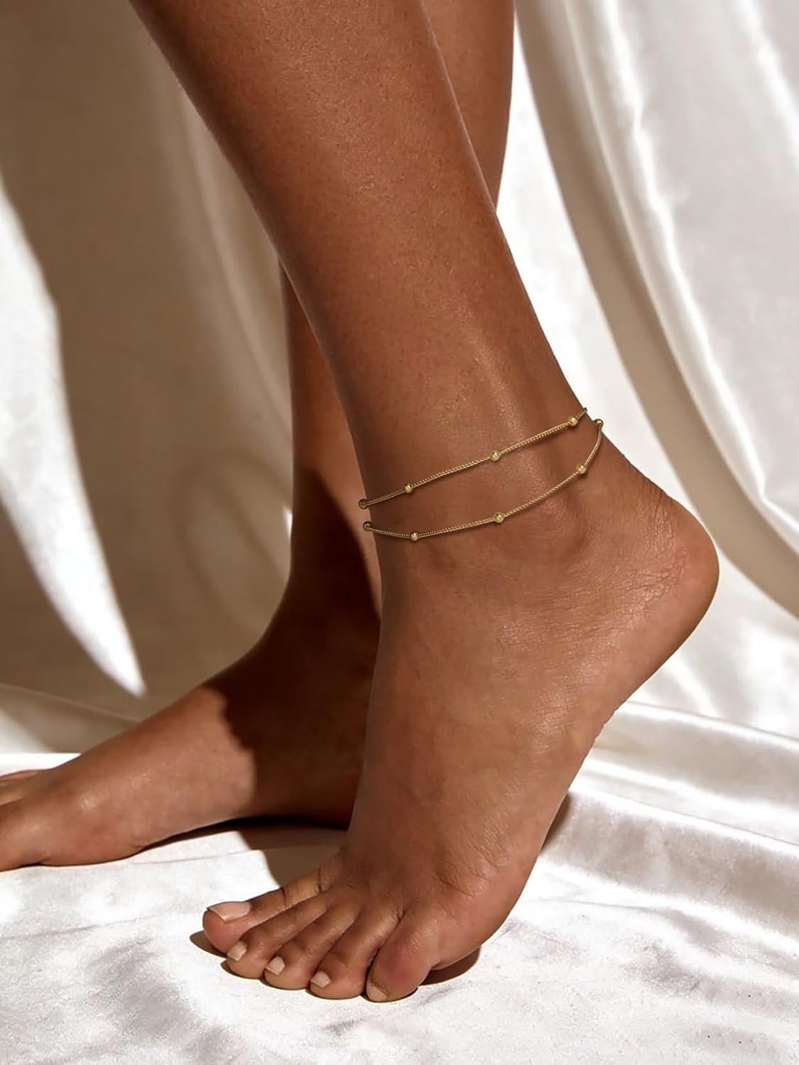 image:imageU7 SilverGold Ankle Bracelets for Women Layered Chain Anklets Stainless Steel Waterproof Summer Beach Anklet Cham Adjustable 85105Gold Layered Ball Chain