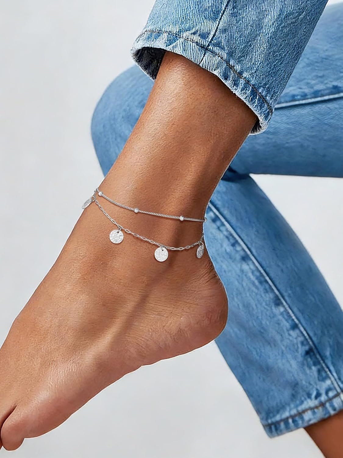 image:imageU7 SilverGold Ankle Bracelets for Women Layered Chain Anklets Stainless Steel Waterproof Summer Beach Anklet Cham Adjustable 85105Silver Ball ChainPaperclip Chain