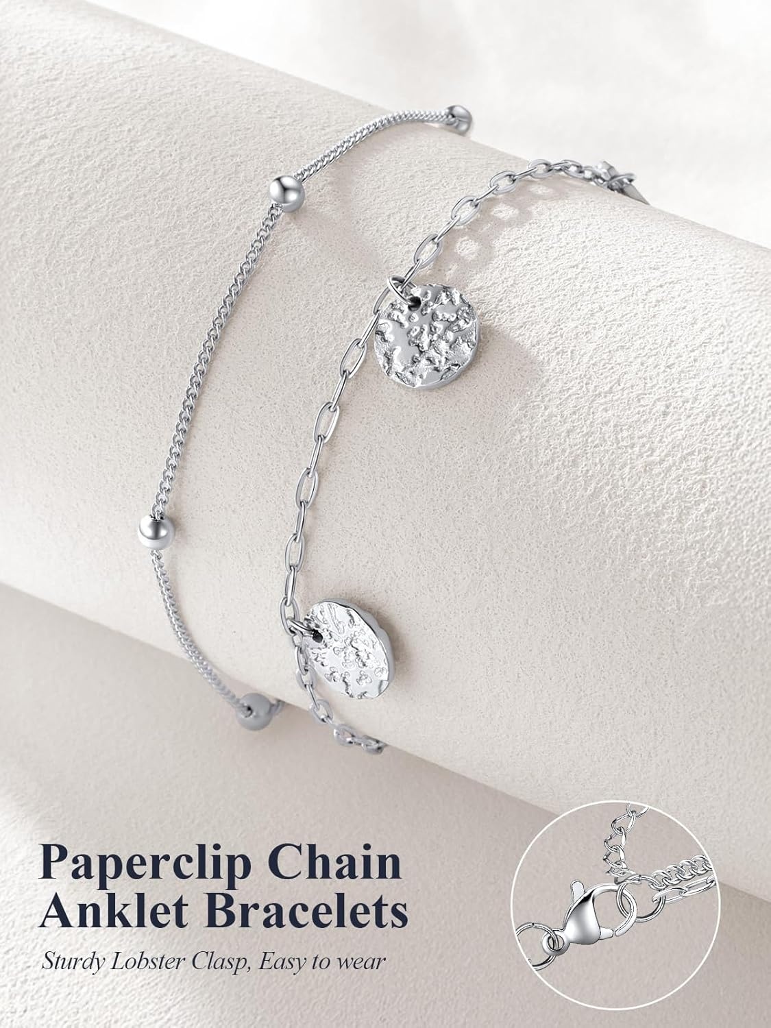 image:imageU7 SilverGold Ankle Bracelets for Women Layered Chain Anklets Stainless Steel Waterproof Summer Beach Anklet Cham Adjustable 85105Silver Ball ChainPaperclip Chain