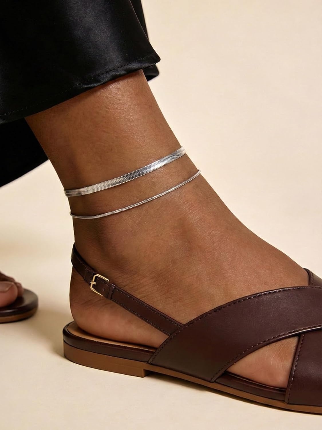 image:imageU7 SilverGold Ankle Bracelets for Women Layered Chain Anklets Stainless Steel Waterproof Summer Beach Anklet Cham Adjustable 85105Silver Flat Snake ChainSnake Chain