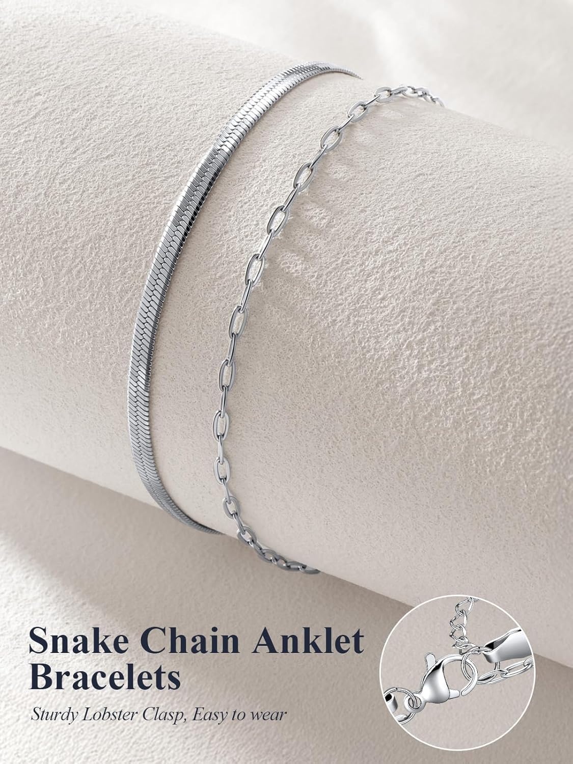 image:imageU7 SilverGold Ankle Bracelets for Women Layered Chain Anklets Stainless Steel Waterproof Summer Beach Anklet Cham Adjustable 85105Silver Flat Snake ChainPaperclip Chain
