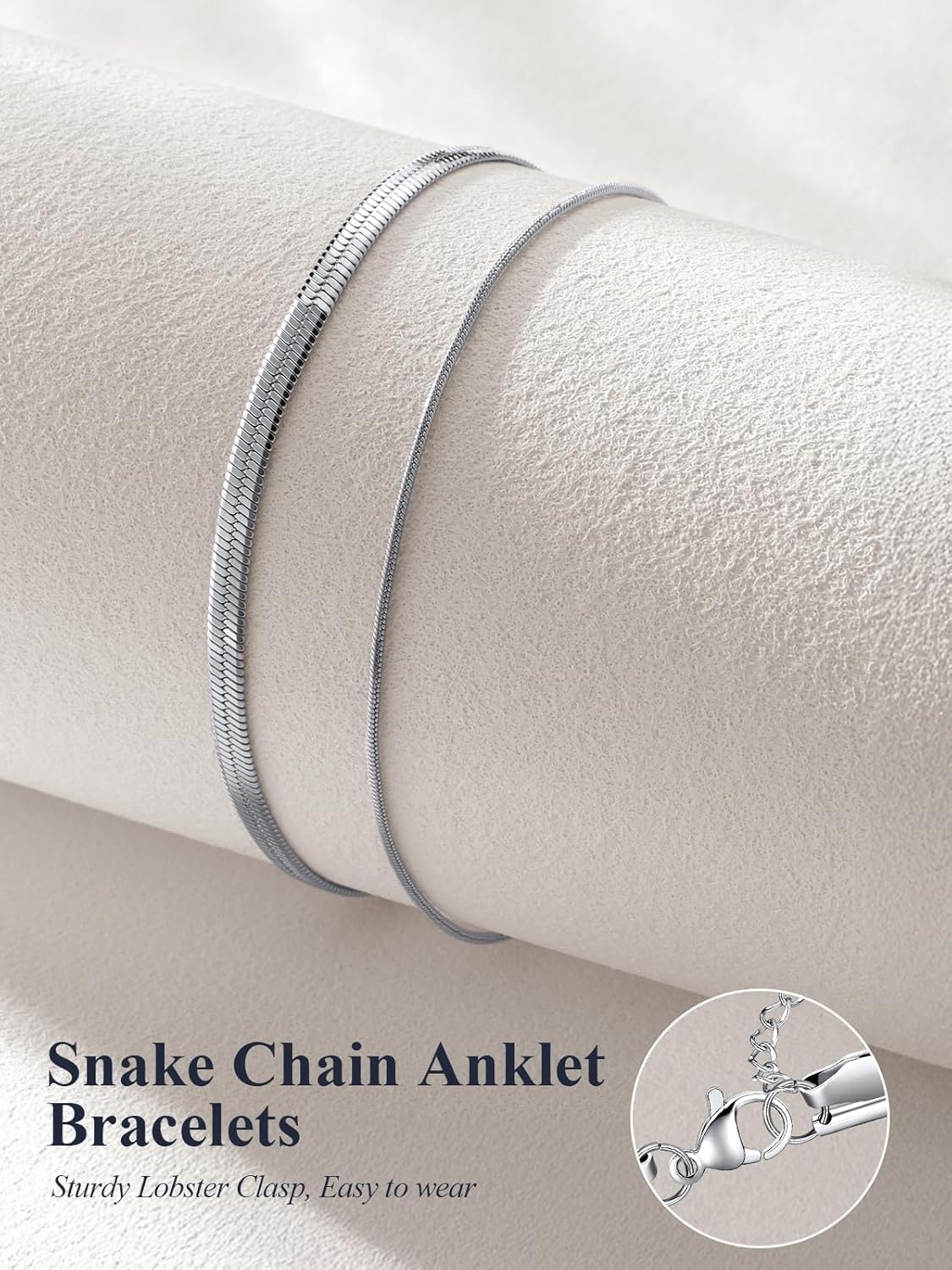 image:imageU7 SilverGold Ankle Bracelets for Women Layered Chain Anklets Stainless Steel Waterproof Summer Beach Anklet Cham Adjustable 85105Silver Flat Snake ChainSnake Chain