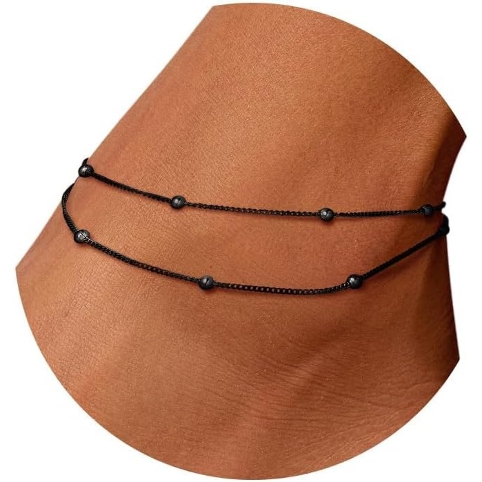 image:imageU7 SilverGold Ankle Bracelets for Women Layered Chain Anklets Stainless Steel Waterproof Summer Beach Anklet Cham Adjustable 85105Black  Layered Ball Chain