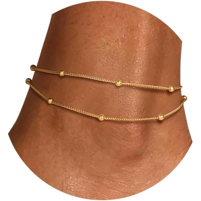 image:imageU7 SilverGold Ankle Bracelets for Women Layered Chain Anklets Stainless Steel Waterproof Summer Beach Anklet Cham Adjustable 85105Gold Layered Ball Chain