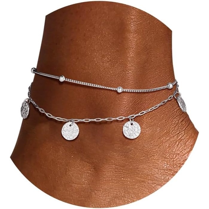 image:imageU7 SilverGold Ankle Bracelets for Women Layered Chain Anklets Stainless Steel Waterproof Summer Beach Anklet Cham Adjustable 85105Silver Ball ChainPaperclip Chain