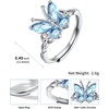 925 Sterling Silver Butterfly Ring,Adjustable Silver Birthstone Rings for Women,Dainty Butterfly Stackable Rings Gifts for Her(03.March(Aquamarine)-Butterfly)