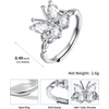 925 Sterling Silver Butterfly Ring,Adjustable Silver Birthstone Rings for Women,Dainty Butterfly Stackable Rings Gifts for Her(04.April(Diamond)-Butterfly)