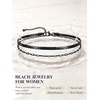 U7 Silver/Gold Ankle Bracelets for Women Layered Chain Anklets Stainless Steel Waterproof Summer Beach Anklet Cham, Adjustable 8.5″-10.5″(Black – Flat Snake Chain+Paperclip Chain)