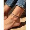 U7 Silver/Gold Ankle Bracelets for Women Layered Chain Anklets Stainless Steel Waterproof Summer Beach Anklet Cham, Adjustable 8.5″-10.5″(Black – Flat Snake Chain+Paperclip Chain)