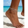 U7 Silver/Gold Ankle Bracelets for Women Layered Chain Anklets Stainless Steel Waterproof Summer Beach Anklet Cham, Adjustable 8.5″-10.5″(Silver – Flat Snake Chain+Snake Chain)