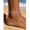 U7 Silver/Gold Ankle Bracelets for Women Layered Chain Anklets Stainless Steel Waterproof Summer Beach Anklet Cham, Adjustable 8.5″-10.5″(Silver – Flat Snake Chain+Paperclip Chain)