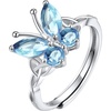 925 Sterling Silver Butterfly Ring,Adjustable Silver Birthstone Rings for Women,Dainty Butterfly Stackable Rings Gifts for Her(03.March(Aquamarine)-Butterfly)