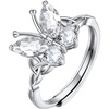 925 Sterling Silver Butterfly Ring,Adjustable Silver Birthstone Rings for Women,Dainty Butterfly Stackable Rings Gifts for Her(04.April(Diamond)-Butterfly)