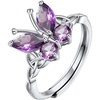925 Sterling Silver Butterfly Ring,Adjustable Silver Birthstone Rings for Women,Dainty Butterfly Stackable Rings Gifts for Her(06.June(Alexandrite)-Butterfly)