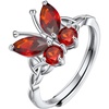 925 Sterling Silver Butterfly Ring,Adjustable Silver Birthstone Rings for Women,Dainty Butterfly Stackable Rings Gifts for Her(07.July(Ruby)-Butterfly)