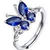 925 Sterling Silver Butterfly Ring,Adjustable Silver Birthstone Rings for Women,Dainty Butterfly Stackable Rings Gifts for Her(09.September(Sapphire)-Butterfly)