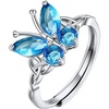925 Sterling Silver Butterfly Ring,Adjustable Silver Birthstone Rings for Women,Dainty Butterfly Stackable Rings Gifts for Her(12.December(Blue Topaz)-Butterfly)