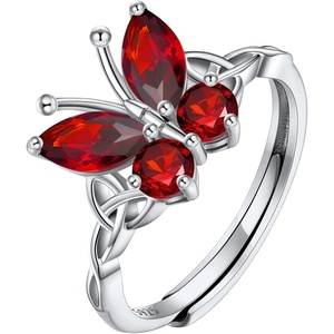 925 Sterling Silver Butterfly Ring,Adjustable Silver Birthstone Rings for Women,Dainty Butterfly Stackable Rings Gifts for Her(01.January(Garnet)-Butterfly)