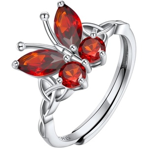 925 Sterling Silver Butterfly Ring,Adjustable Silver Birthstone Rings for Women,Dainty Butterfly Stackable Rings Gifts for Her(07.July(Ruby)-Butterfly)